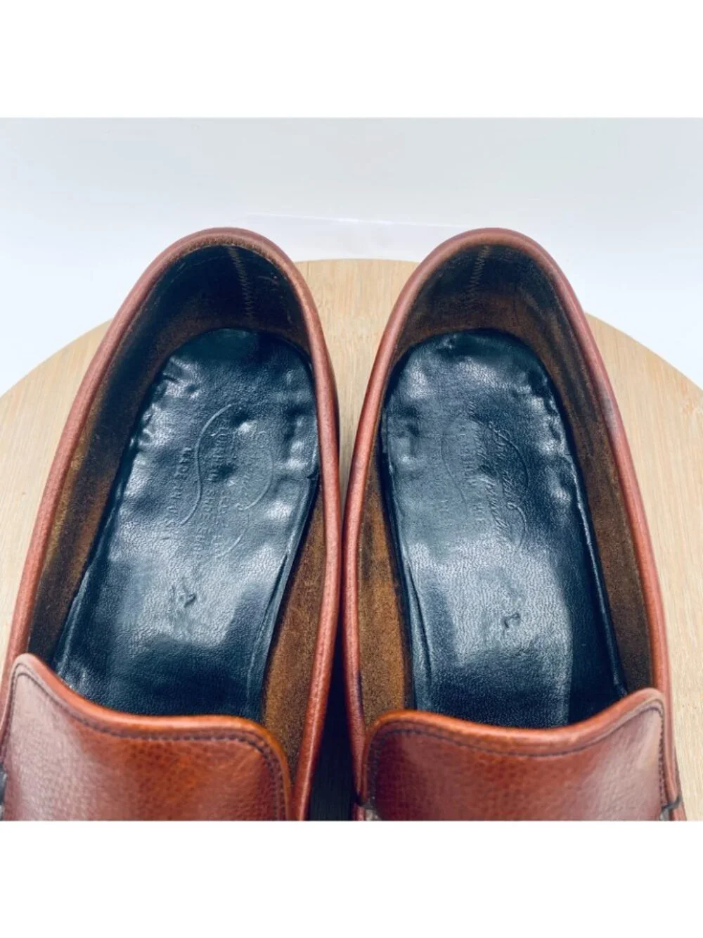 Vintage Florsheim Imperial Shoes Mens 8.5 Brown Leather Hand Sewn Loafers